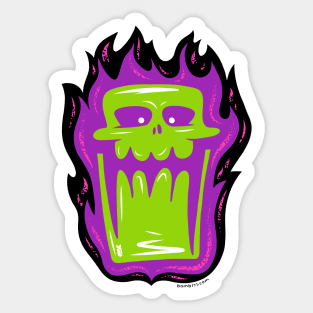 Green Flaming Skull Sticker